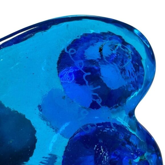 VINTAGE 1993 DOUBLE BLUEBIRD OF HAPPINESS LEO WARD SIGNED GLASS BLUE PAPERWEIGHT - Picture 7 of 8